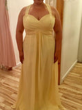 A-Line/Princess Halter Sleeveless Ruched Floor-Length Chiffon Plus Size Dresses TPP0003903