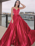 A-Line/Princess Sleeveless Ruffles V-neck Satin Floor-Length Dresses TPP0001504