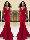 Trumpet/Mermaid V-neck Sleeveless Floor-Length Ruffles Lace Dresses TPP0003354