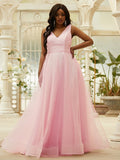 A-Line/Princess Ruffles V-neck Sleeveless Floor-Length Dresses TPP0004877