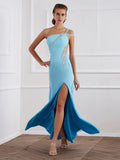 A-Line/Princess Sleeveless Beading One-Shoulder Long Chiffon Dresses TPP0002977