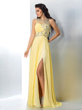 A-Line/Princess Sheer Neck Beading Sleeveless Long Chiffon Dresses TPP0002378