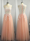 A-Line/Princess Scoop Tulle Applique Sleeveless Floor-Length Dresses TPP0004536