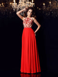 A-Line/Princess Scoop Beading Sleeveless Long Chiffon Dresses TPP0003261