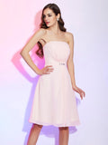 Sheath/Column Strapless Sleeveless Ruched Short Chiffon Bridesmaid Dresses TPP0005377