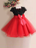 A-line/Princess Scoop Short Sleeves Bowknot Long Organza Flower Girl Dresses TPP0007777