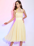 A-Line/Princess Halter Sleeveless Pleats Short Chiffon Bridesmaid Dresses TPP0005106