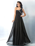 A-Line/Princess One-Shoulder Beading Sleeveless Long Chiffon Dresses TPP0003344