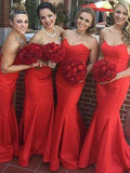 Trumpet/Mermaid Sweetheart Floor-Length Sleeveless Satin Bridesmaid Dresses TPP0005333