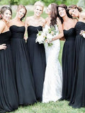 A-Line/Princess Floor-Length Sleeveless Sweetheart Chiffon Bridesmaid Dresses TPP0005564