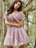 A-Line/Princess Ruffles Lace Off-the-Shoulder Sleeveless Short/Mini Dresses TPP0008449