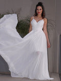 A-Line/Princess Applique Chiffon V-neck Sleeveless Sweep/Brush Train Wedding Dresses TPP0006445