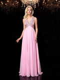 A-line/Princess Scoop Beading Sleeveless Long Chiffon Dresses TPP0003755