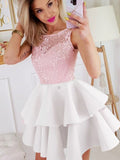 A-Line/Princess Satin Layers Scoop Sleeveless Short/Mini Homecoming Dresses TPP0004581