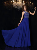 A-Line/Princess High Neck Beading Sleeveless Long Chiffon Dresses TPP0002609