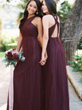 A-Line/Princess Floor-Length Halter Tulle Sleeveless Ruffles Bridesmaid Dresses TPP0005327