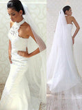 Trumpet/Mermaid Halter Sweep/Brush Train Satin Sleeveless Wedding Dresses TPP0006603