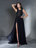 A-Line/Princess Scoop Applique Sleeveless Long Chiffon Dresses TPP0002435