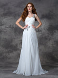 A-line/Princess One-Shoulder Beading Sleeveless Long Chiffon Dresses TPP0006712