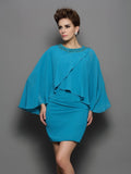 Sheath/Column Scoop Beading Long Sleeves Short Silk like Satin Mother of the Bride Dresses TPP0007434