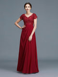 A-Line/Princess V-neck Short Sleeves Ruffles Chiffon Floor-Length Mother of the Bride Dresses TPP0007213