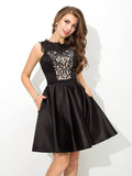 A-Line/Princess Scoop Lace Sleeveless Short Satin Cocktail Dresses TPP0008675