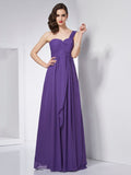 A-Line/Princess One-Shoulder Sleeveless Pleats Long Chiffon Dresses TPP0004031