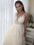 A-Line/Princess Applique Sleeveless Tulle Floor-Length V-neck Dresses TPP0004811