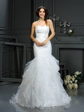 Trumpet/Mermaid Sweetheart Beading Sleeveless Long Organza Wedding Dresses TPP0006747