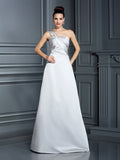 A-Line/Princess One-Shoulder Sleeveless Long Satin Dresses TPP0003885