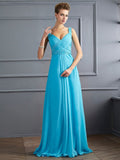 A-Line/Princess Straps Sleeveless Pleats Long Chiffon Dresses TPP0003296