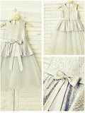 A-line/Princess Sleeveless Scoop Sequin Tea-Length Tulle Flower Girl Dresses TPP0007864