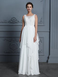 A-Line/Princess Scoop Sleeveless Ruffles Floor-Length Chiffon Wedding Dresses TPP0006839