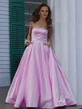 A-Line/Princess Strapless Sleeveless Floor-Length Ruffles Satin Dresses TPP0001841