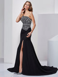 A-Line/Princess Strapless Sleeveless Beading Long Chiffon Dresses TPP0002699