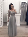 A-Line/Princess Chiffon Applique Scoop Long Sleeves Floor-Length Dresses TPP0003639