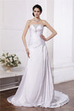 A-Line/Princess Strapless Sleeveless Beading Ruffles Long Silk like Satin Wedding Dresses TPP0006968