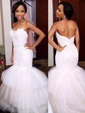 Trumpet/Mermaid Sweetheart Lace Sleeveless Court Train Tulle Wedding Dresses TPP0006659