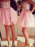 A-Line/Princess Sleeveless Sweetheart Beading Tulle Short/Mini Dresses TPP0008491