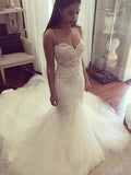 Trumpet/Mermaid Spaghetti Straps Sleeveless Chapel Train Tulle Wedding Dresses TPP0006145