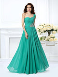 A-Line/Princess One-Shoulder Beading Sleeveless Long Chiffon Dresses TPP0004142