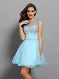 A-Line/Princess Scoop Beading Sleeveless Short Organza Cocktail Dresses TPP0008471