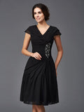 A-Line/Princess V-neck Beading Sleeveless Short Chiffon Mother of the Bride Dresses TPP0007288