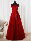 A-Line/Princess Sleeveless Scoop Floor-Length Tulle Beading Dresses TPP0001992