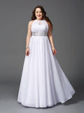 A-Line/Princess Jewel Beading Sleeveless Long Chiffon Plus Size Dresses TPP0002515