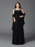 A-Line/Princess Scoop Rhinestone Sleeveless Long Chiffon Plus Size Dresses TPP0002963