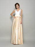 A-Line/Princess V-neck Bowknot Sleeveless Long Satin Mother of the Bride Dresses TPP0007287