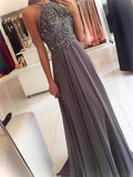 A-Line/Princess Halter Sleeveless Sweep/Brush Train Beading Chiffon Dresses TPP0001464