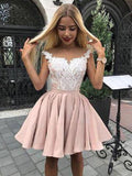 A-Line/Princess Satin Applique Off-the-Shoulder Sleeveless Short/Mini Homecoming Dress TPP0003316