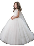 Ball Gown Jewel Sleeveless Beading Floor-Length Tulle Flower Girl Dresses TPP0007652